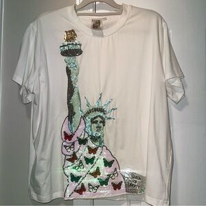 QUEEN OF SPARKLES Queen of Liberty sequin T-Shirt. Excellent Condition